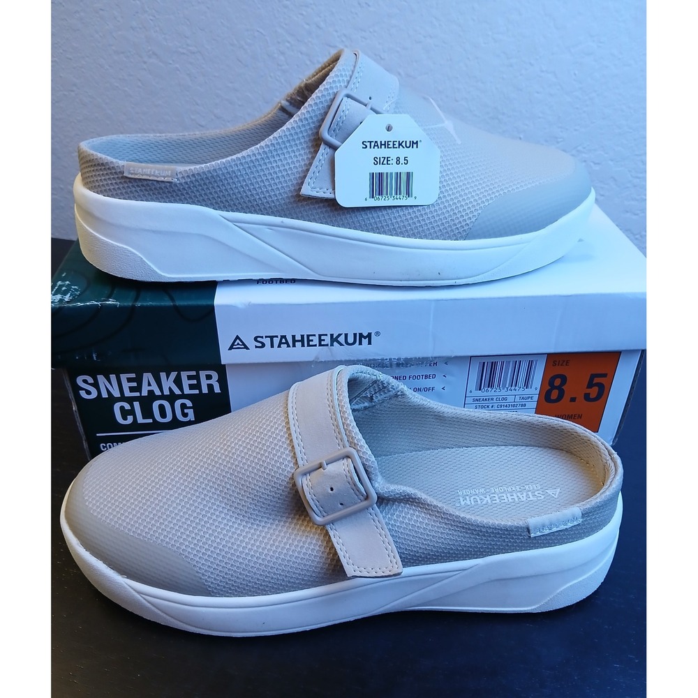 Staheekum Women Sneaker Clog Taupe Mesh Slip On Mule Buckle Strap Size 8.5 NEW